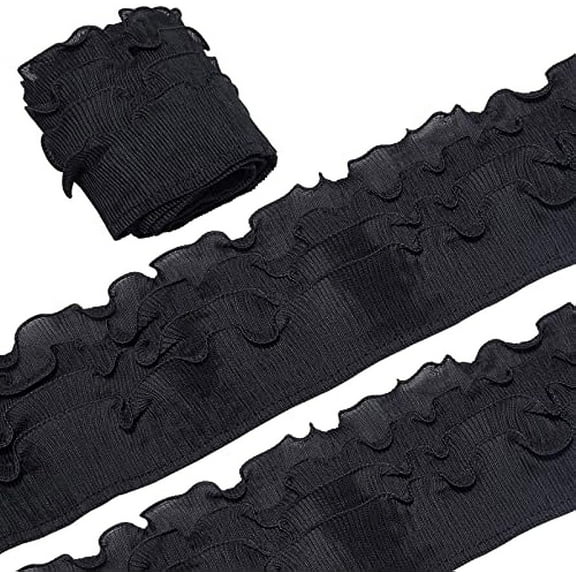 11cm Wide 4-Layer Elastic Ruffle Chiffon Ribbon Black Pleated Lace Edge Trim Gathered Edging Trimming Fabric