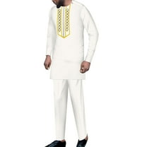 BAZINRICHE African Clothing for Men Long Sleeve Shirt Pants 2 pcs Sets Embroidered Dashiki Outfit Casual African Suits
