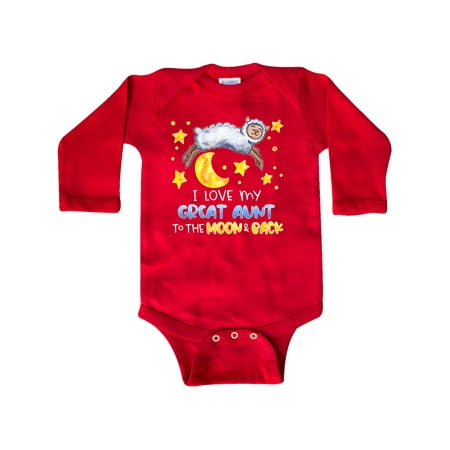 

Inktastic I Love my Great Aunt to the Moon and Back Cute Sheep Gift Baby Boy or Baby Girl Long Sleeve Bodysuit