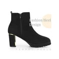 thumbnail image 3 of Unique Bargains Bottes à Talons Épais à Plateforme à Bout Rond Effet Miroir pour Femmes Noir (Taille 5,5), 3 of 4