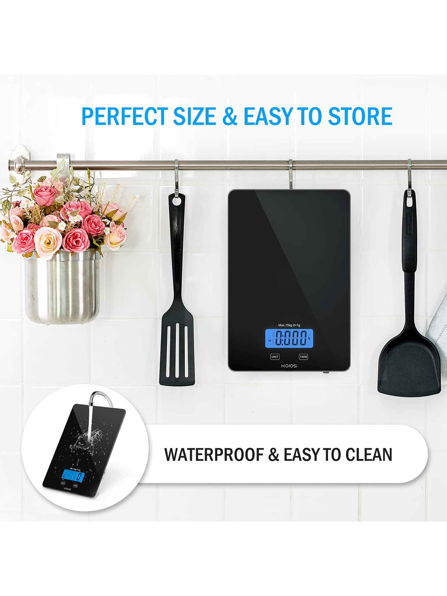 KOIOS K68 33lb/15kg Max Food Scale, Rechargeable Digital Kitchen