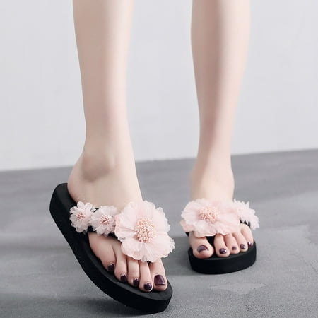 

Flip Flops Fashion Flip- flop Women Slip-on Open Toe Flower Wedges Color Slipper Shoes