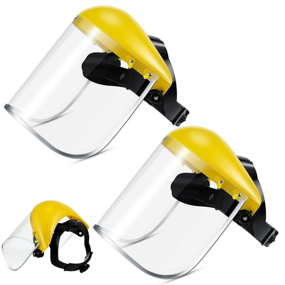BlinkLLX 2 Pcs Safety Face Shield Mask Full Impact Clear Face Mask with Crown for Grinding Cutting Weed Whacking Construction (Yellow,Clear)
