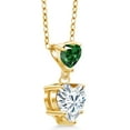 thumbnail image 4 of Gem Stone King 18K Yellow Gold Plated Silver Green Nano Emerald Pendant with Chain Set with Moissanite (2.30 Cttw), 4 of 5