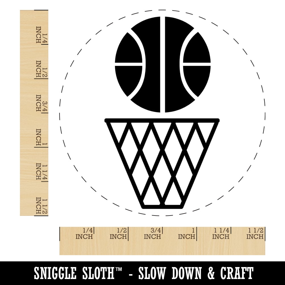 Basketball and Hoop Self-Inking Rubber Stamp Ink Stamper - Black Ink - Large 1-1/2 Inch
