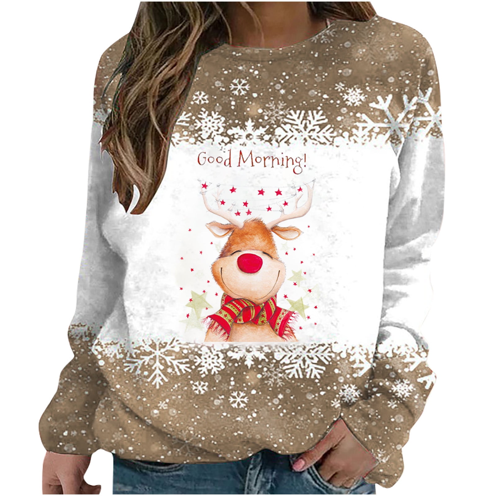 1600px x 1600px - HAPIMO Sales Womens Christmas Shirts Long Sleeve Crewneck Pullover Tops  Xmas Elk Graphic Print Sweatshirt for Women Teen Girls Fashion Clothes  Khaki XXXL - Walmart.com