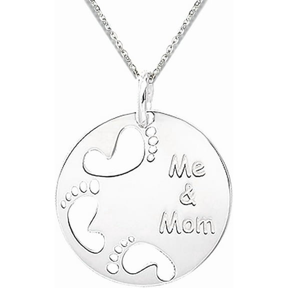 Ritastephens Sterling Silver ME & MOM Foot Print Small Round Charm Pendant Adjustable Necklace 24MM