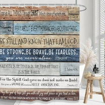 Bible Verse Christian Bathroom Shower Curtain 72W by 72H Inch Farmhouse Rustic Quotes Inspirational Motivational Positive Wood Wooden Fabric 12 Plastic Hooks Waterproof Decor