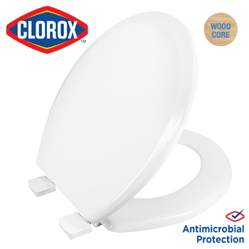 Clorox Antimicrobial Round Wood Toilet Seat with Easy-off Hinges
