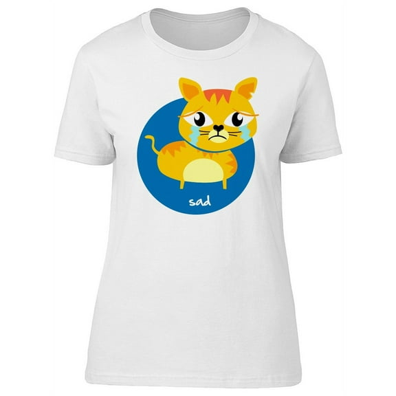 Cute Cat Sad Cartoon T-Shirt Women -Image by Shutterstock, Female Small
