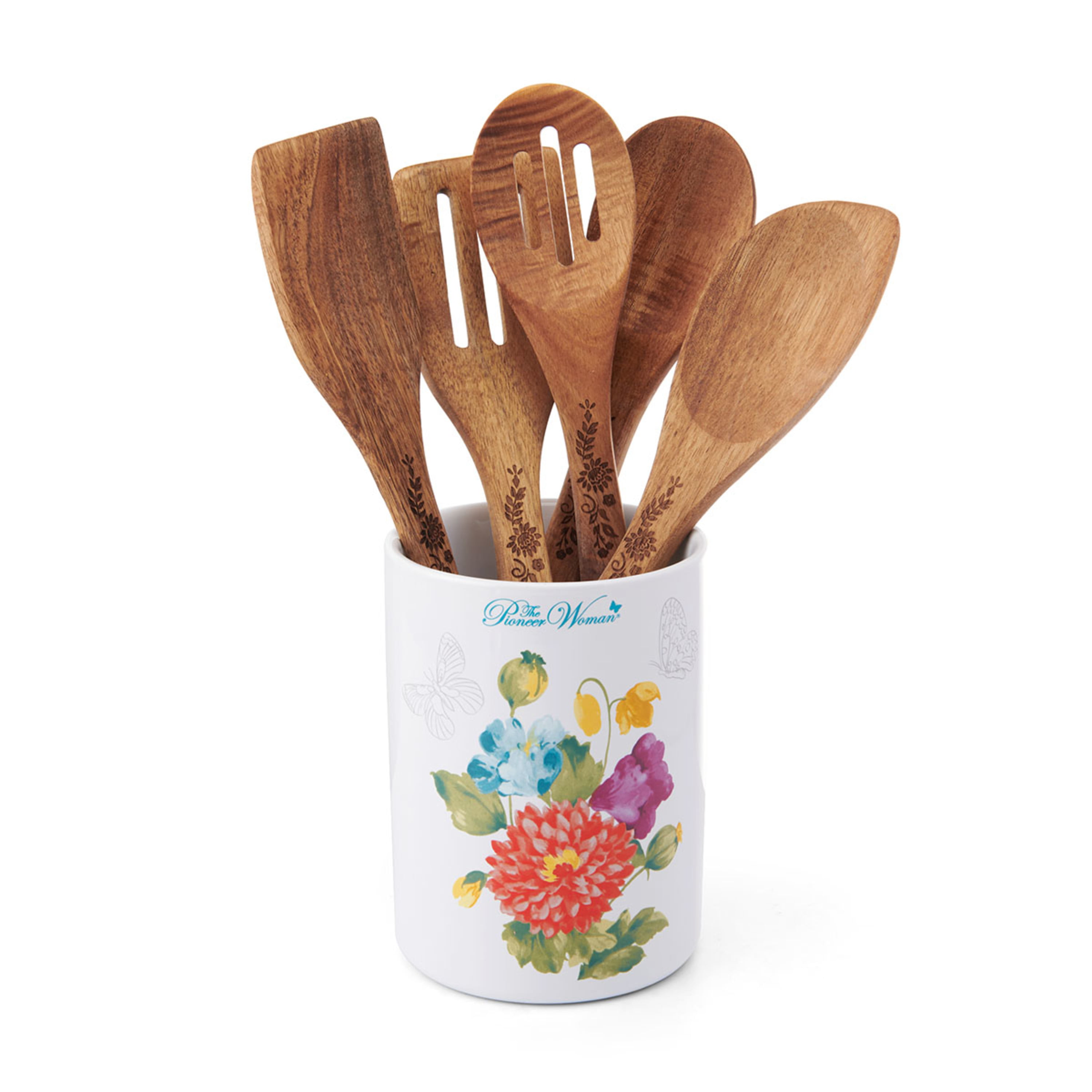 The Pioneer Woman, Other, New The Pioneer Woman Sweet Romance Ceramic  Utensil Crock With Wood Divider
