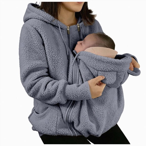 NIEWTR Women Hooded Sweatshirt Fleece Zip Up Baby Wearing Jacket Maternity Winter Coat Thicken Baby Wearing Clothes