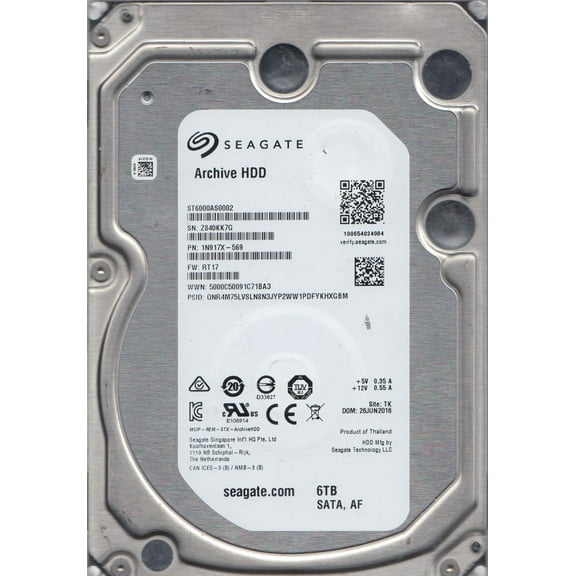 ST6000AS0002, Z84, TK, PN 1N917X-569, FW RT17, Seagate 6TB SATA 3.5 Hard Drive