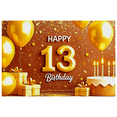 thumbnail image 2 of Golden Themed 13th Birthday Backdrop Banner Party Decors with Balloons Gifts Cake Photography Props Happy Birthday Party Supplies, 2 of 7