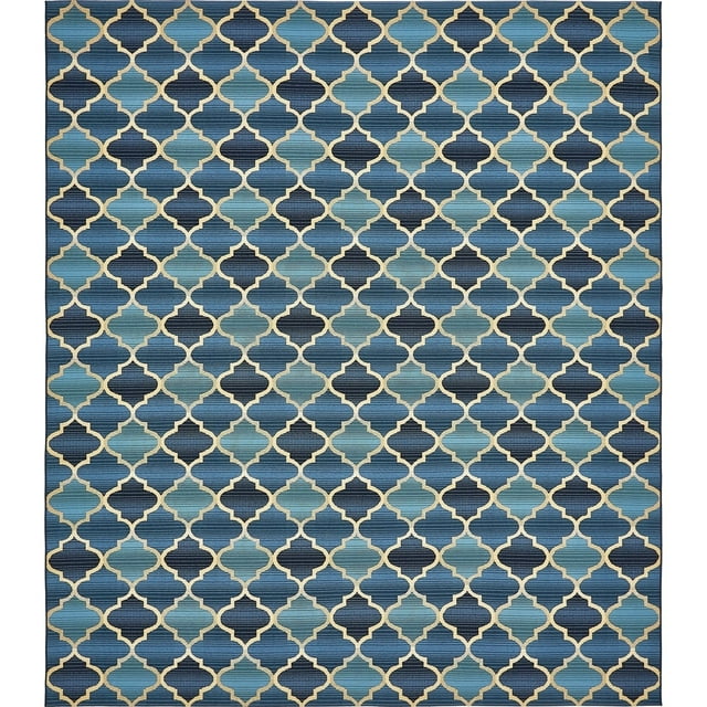 Unique Loom Trellis Collection Moroccan Lattice Transitional Indoor and Outdoor Flatweave Area Rug, 10 x 12 Feet, Blue/Beige