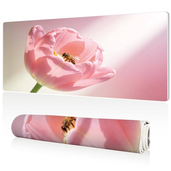 LIVEKEY Queen Bee Tulip Mouse Pad 80x40x0.3cm Extra Large Full Desk Coverage Non Slip Surface Durable Easy Clean Stitched Edges for Gaming and Office
