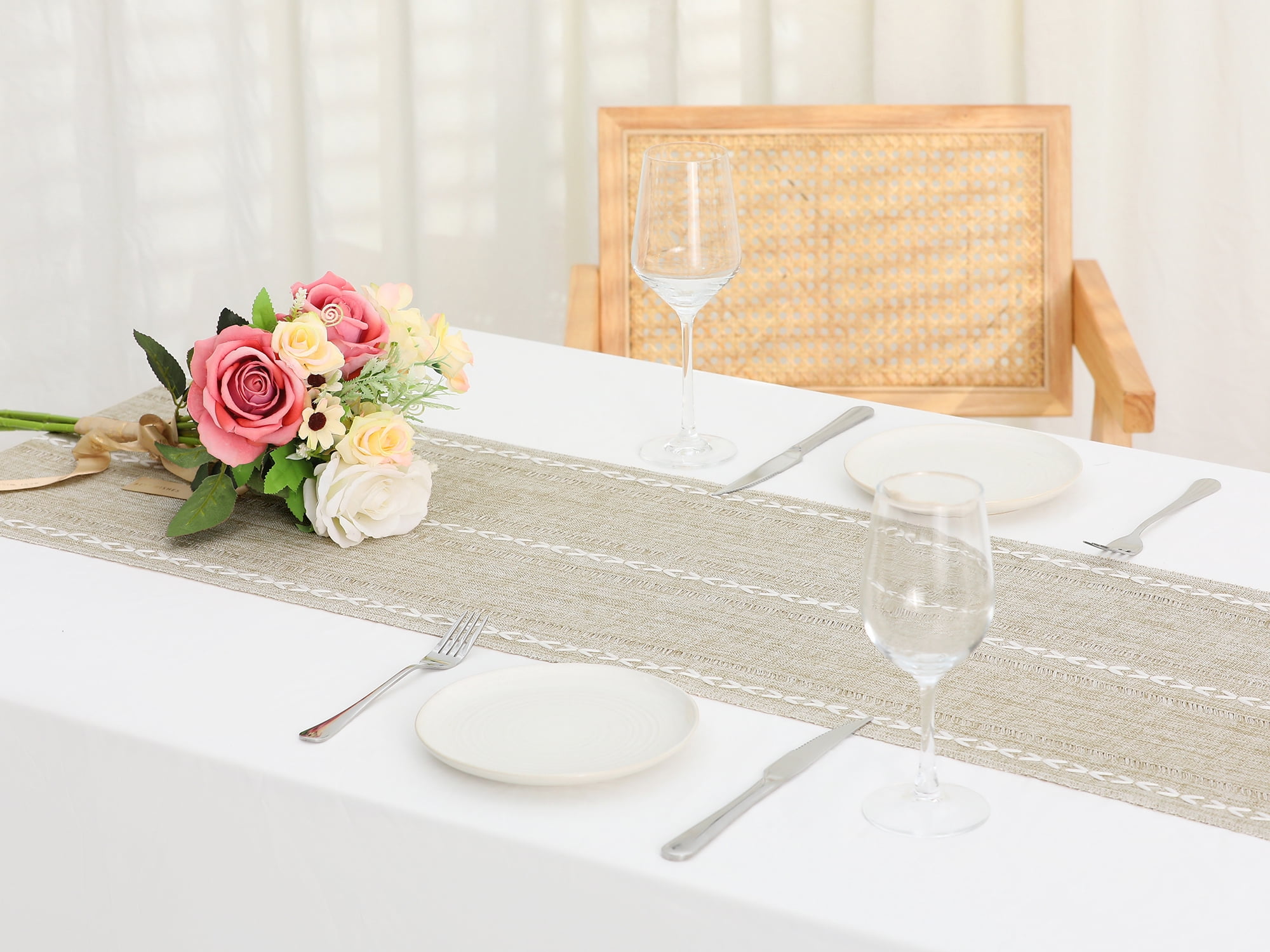Unique Bargains Fringe Table Runner Hollow Out Table Flags for Daily Decoration Camel 13"x72"
