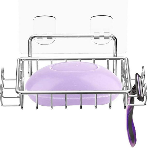 Caja para jabón de acero inoxidable | Porta jabón para baño negro sin perforaciones | Canasta de drenaje montada en pared | Soporte ventilado de malla para ducha y lavabo | 12x8x5 cm | A prueba de