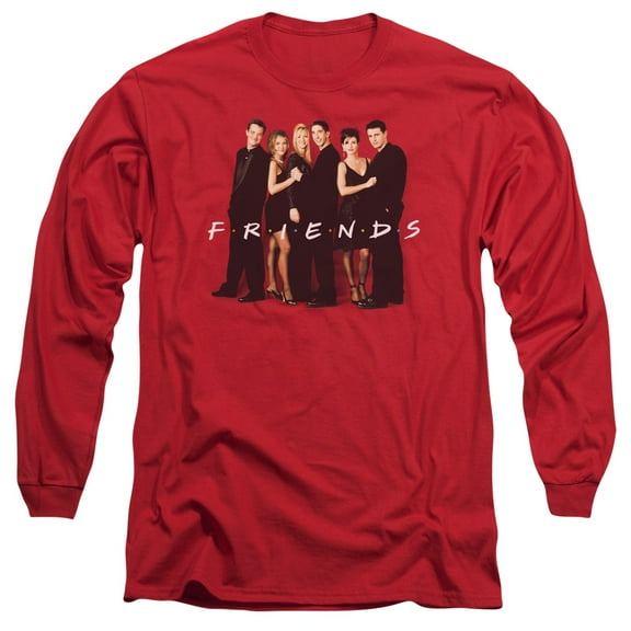Friends Cast In Black Long Sleeve T-Shirt Adult 18/1 Red