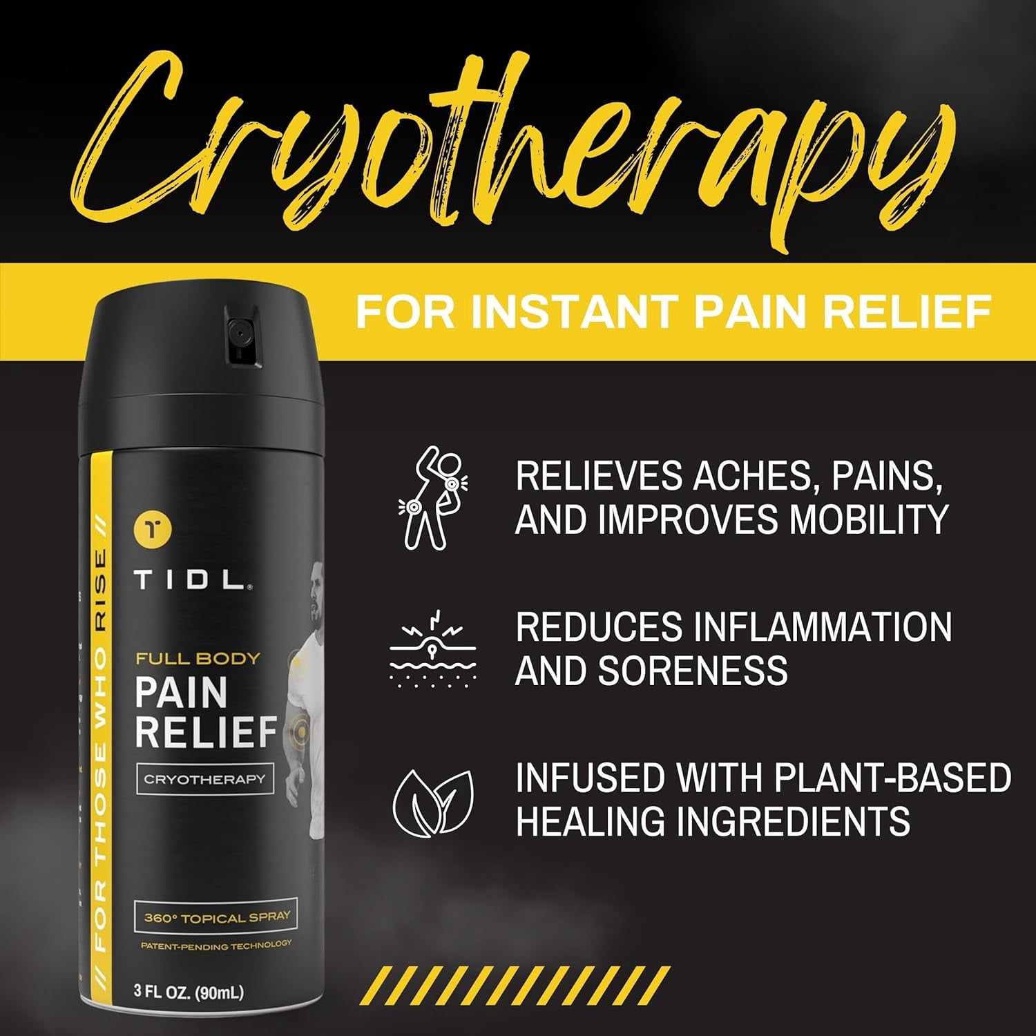 TIDL Cryotherapy Menthol Topical Pain Relief Spray for Body Aches & Pains, 3 fl oz