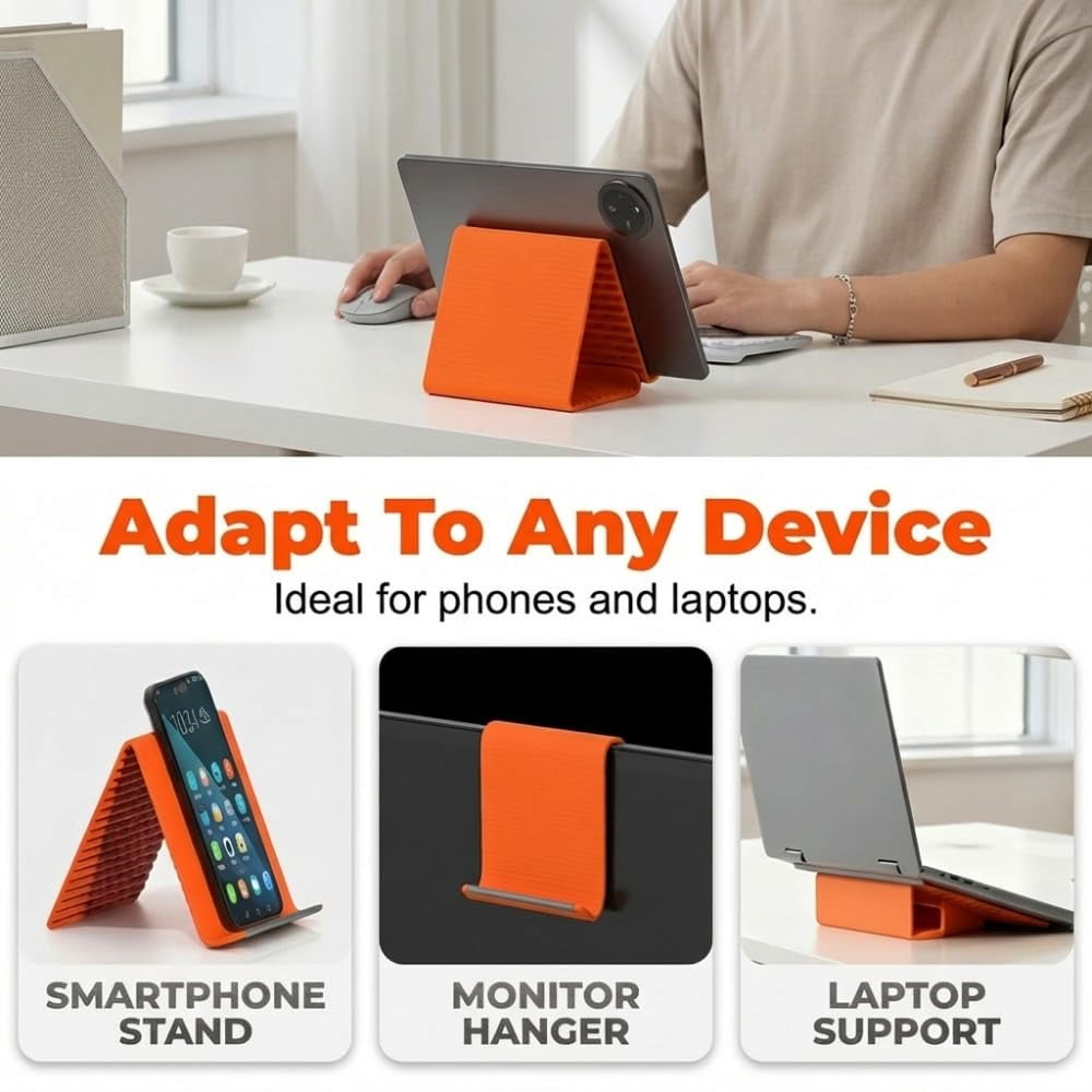 Silicone Phone Stand with Aluminum, Rollable Flexible Phone Holder, Adjustable Bendable Stand for Desk, Universal Tablet and Phone Mount, Portable Anti-Slip Support for Home Office Orange