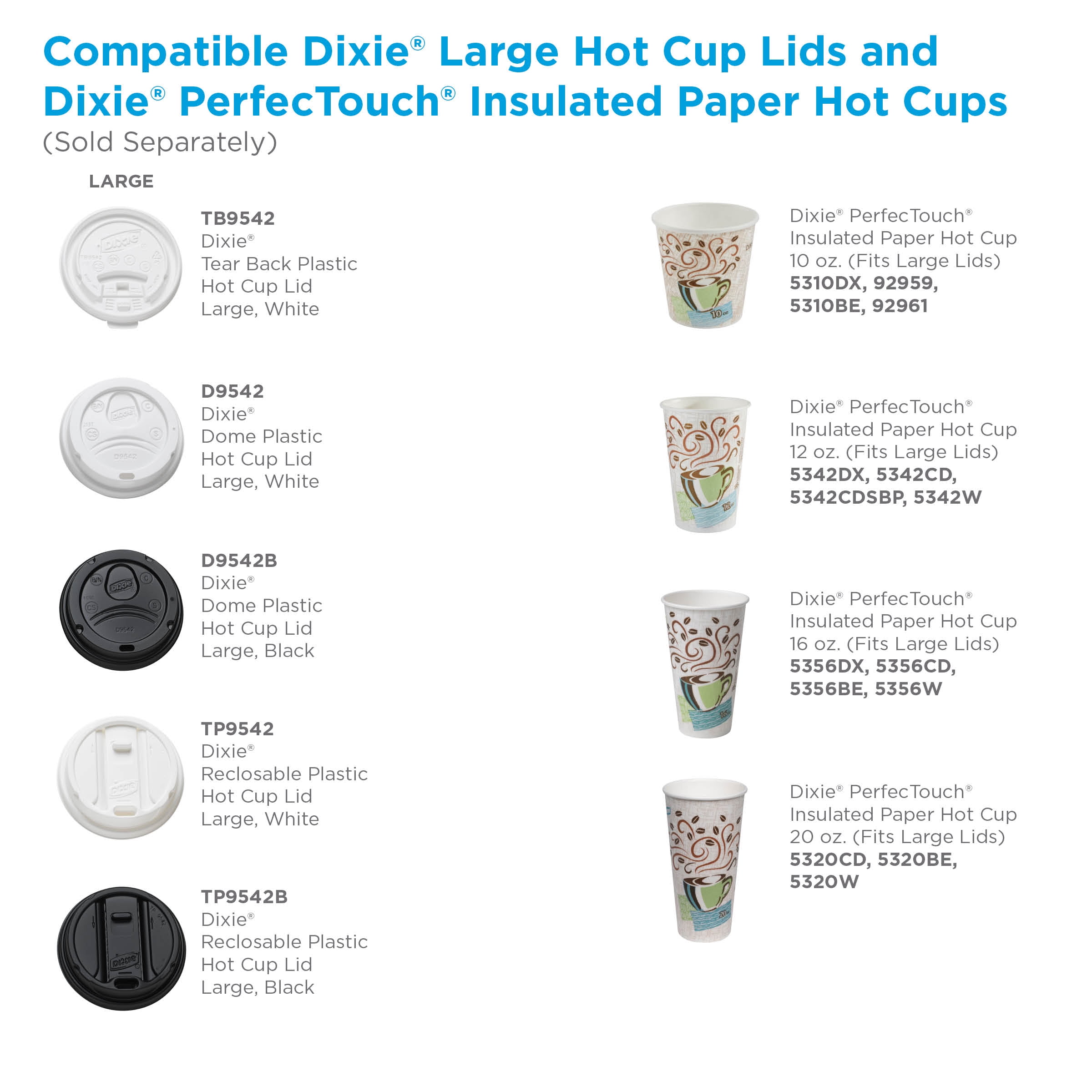 Dixie 10-20 oz White Dome Hot Coffee Cup Lid by GP PRO 9542500DX,/ 500 Count Georgia-Pacific 10 sleeves of 50 lids