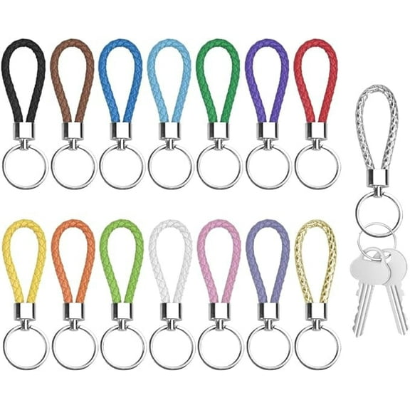 LYTIVAGEN 15 PCS Unisex Leather Braided Wristlet Key Chain for Car Keys with o Ring for Women Men
