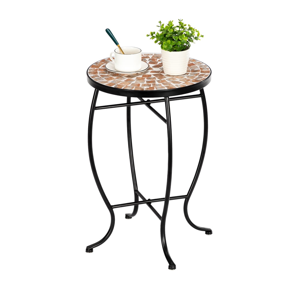Outside Patio Dining Bar Table Outdoor Tile Side Table with Iron Legs