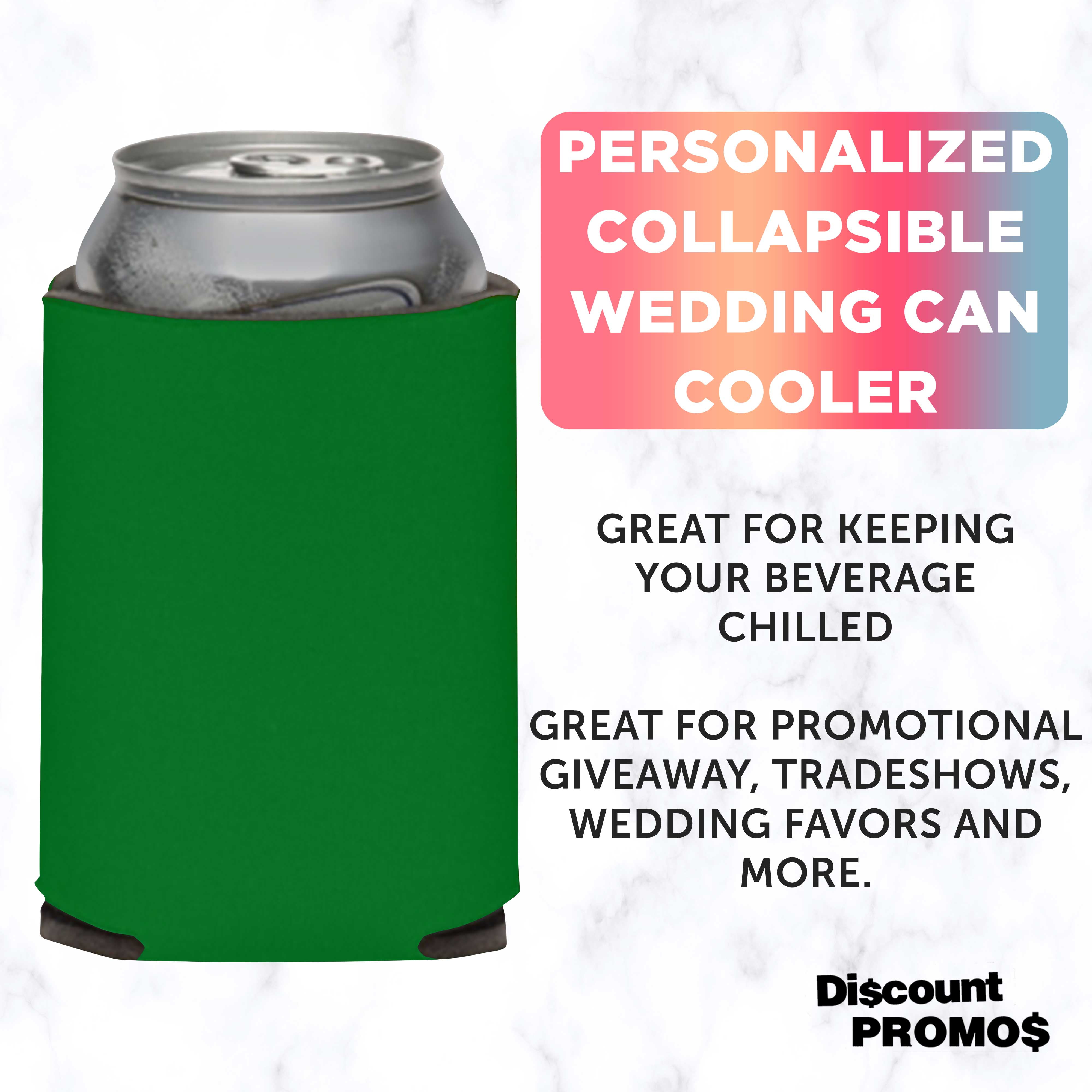 Collapsible Couple Wedding Can Coolers Set of 10, Bulk Pack - Keeps Your Drink Cooler, Great for Beer, Soda, Other Beverages - Kelly Green