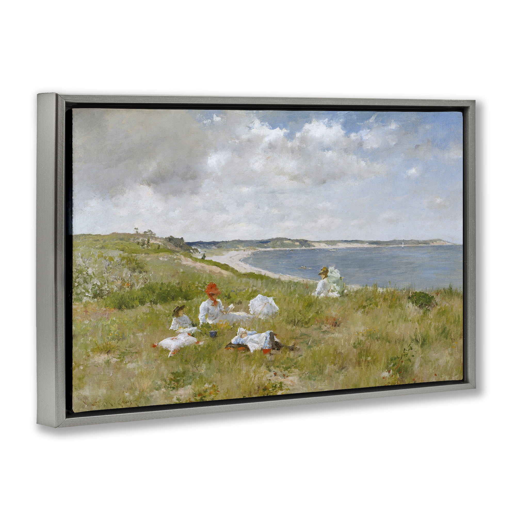 Stupell Industries Clasical Idle Hours Painting Landscape & Nature Painting Gray Floater Framed Canvas Art Print Wall Art, 25 x 17