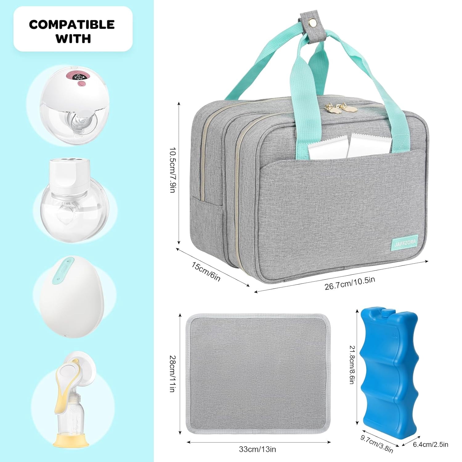Wearable Breast Pump Bag with Insulated Cooler Compartment, Travel Carrying Case Compatible with Momcozy, Elvie and Medela Breast Pump Series, Includes Ice Pack & Waterproof Mat for Breastfeeding Acc