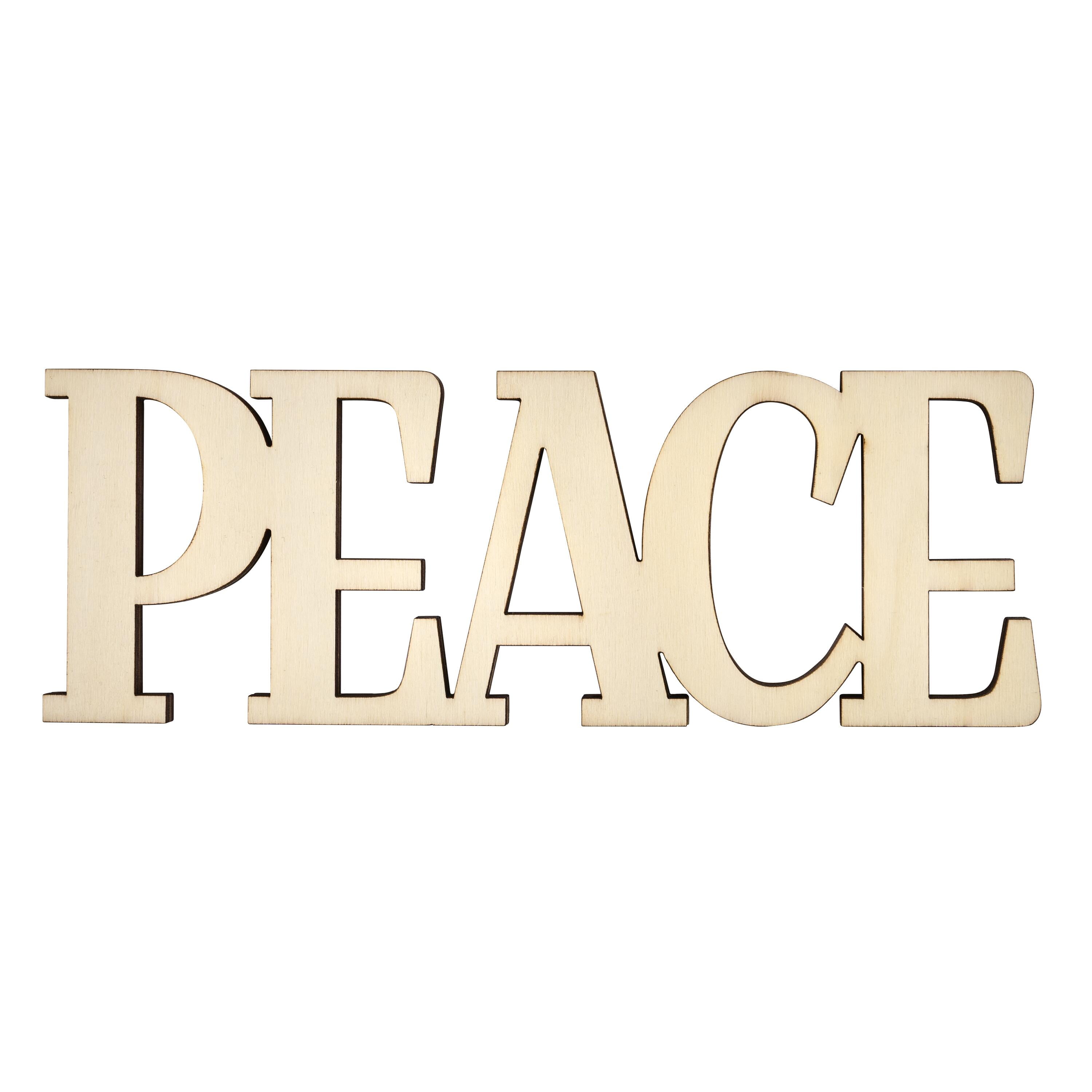 (1 pack) Plaid Unpainted Wood Surface Shape, Peace, 7"