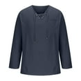 thumbnail image 4 of VERUGU Mens Casual Long Sleeve Drawstring Henley Shirts Fall Winter V-Neck Blouses Solid Loose Basic Tops with Pocket Navy M, 4 of 6