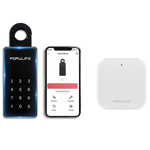 Caja de seguridad WiFi Populife con puerta de enlace, control remoto IP66