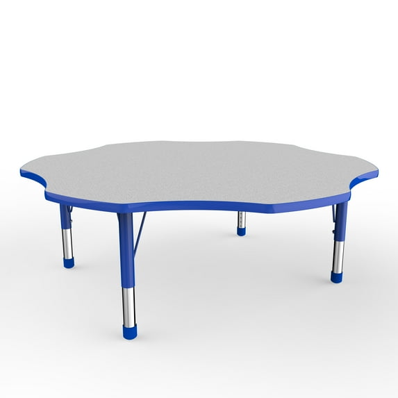 60in Flower Everyday T-Mold Adjustable Activity Table Grey/Blue - Chunky with Six 12in Stack Chairs Blue - Ball Glide