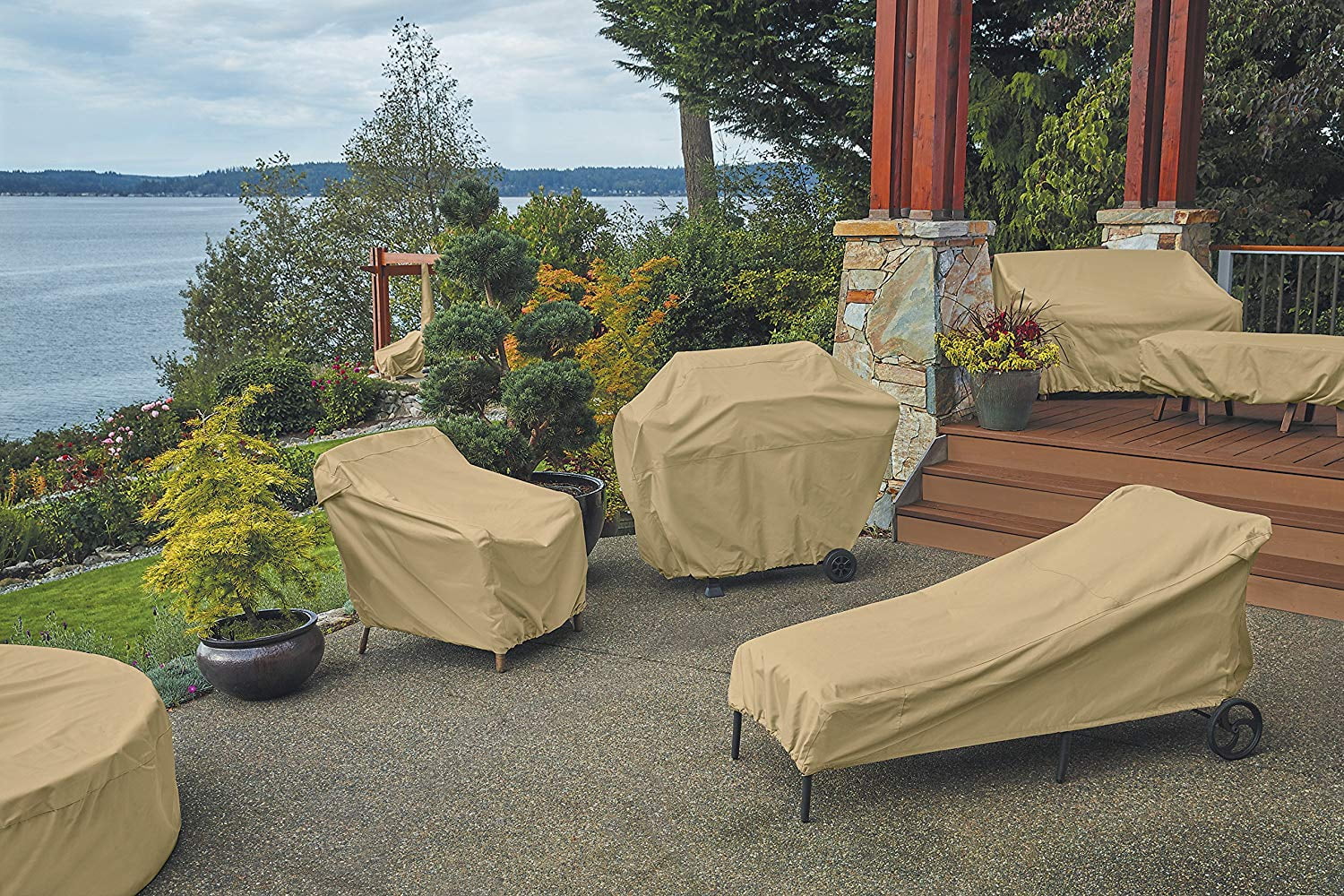 Classic Accessories Terrazzo® High Back Patio Chair Cover - All Weather Protection Outdoor Furniture Cover, 26"W x 25"D x 34"H, Sand