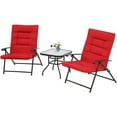 thumbnail image 2 of Suncrown Patio Padded Folding 3-Pieces Chair Set Adjustable Reclining Outdoor Furniture Metal Sling Chair with Coffee Table, Red, 2 of 6