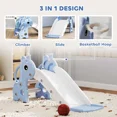 thumbnail image 4 of Kadyn 3 in 1 Toddler Slide Kids Slide for Age 1-3, Freestanding Kids Slide with Climber, Basketball Hoop and Ball, Giraffe Design, Blue, 4 of 7