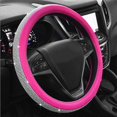 thumbnail image 1 of UBIUO Diamond Leather Steering Wheel Cover Universal Fit 15 Inch, with Bling Bling Crystal Rhinestones, for SUVS,Vans,Trucks Steering Wheel (Pink and, 1 of 4