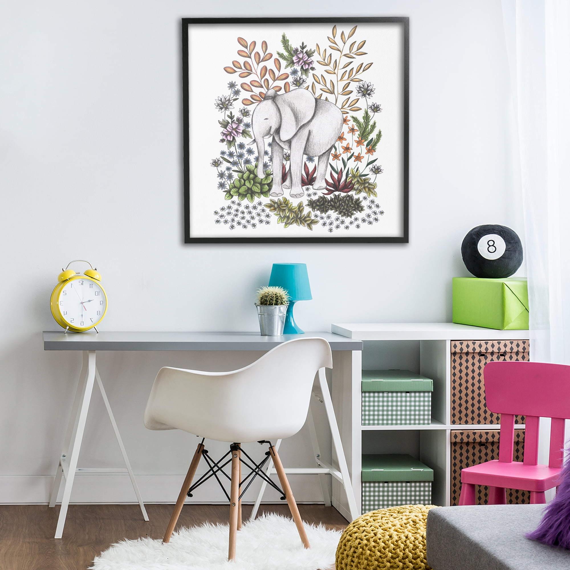 Jungle Wildlife Elephant Black Framed Giclee Art, design by Cecilia Battaini