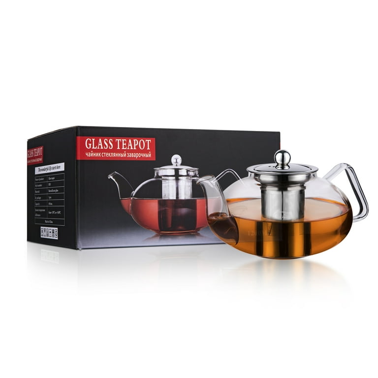 CNGLASS 1200ml/40.6oz Glass Teapot Stovetop Safe,Clear Teapot with Removable Infuser ,Loose Leaf and Blooming Tea Maker