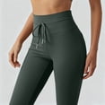 thumbnail image 4 of Women Straight Leggings Bottoms Wide Leg Pants High Waist Stretchy Comfy No Front Seam Yoga Workout Gym Pants (Dark Green,S), 4 of 6
