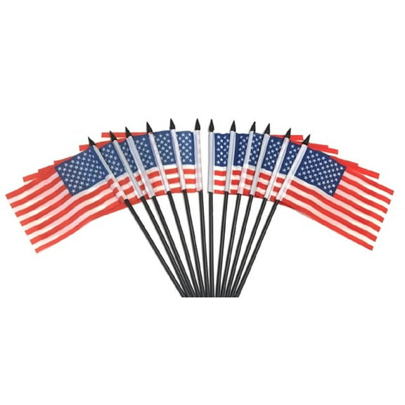 Pack of 12 United States Mini Flags – 4"x6" Polyester Desk & Hand Waving Set