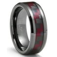 thumbnail image 1 of Mens Gunmetal Tungsten Carbide Ring Black Red Carbon Fiber Inlay Wedding Band 8MM, 1 of 6
