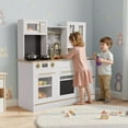 thumbnail image 3 of LAZY BUDDY Kids Kitchen Playset, Toddler Pretend Play Kitchen with 2 Fabric Boxs, Little Chef Cooking Toy Kitchen with Realistic Lights & Sounds, 3 of 13