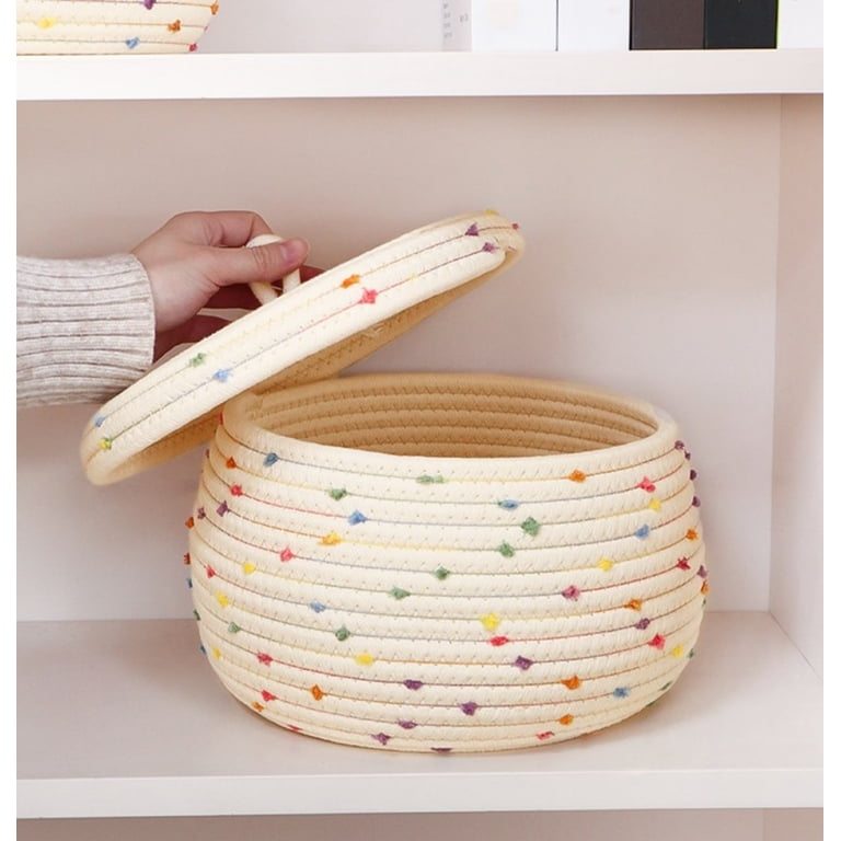 Storage Basket with Lid, Dingrich Round Cotton Rope Basket Small