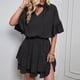 thumbnail image 3 of Vestido con volantes para mujer, adorno con volantes, Color puro, cuello en V, corbata, vestido corto elegante de moda para primavera y verano, 3 of 8
