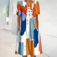 thumbnail image 1 of Mefallenssiah Femmes Été Casual Col Rond Manches Courtes Pliage Robes Imprimées, 1 of 5