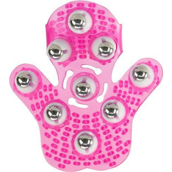 Rollerball Metal Rolling Ball Massage Body Palm Massager Glove for Pain and Stress Relief, Pink