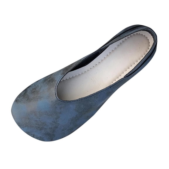 Gpaecead Women's Barefoot Ballet Flats Faux Leather Wide Toe Soft Sole Minimalist Slip On Comfortable Walking Shoes, Blue